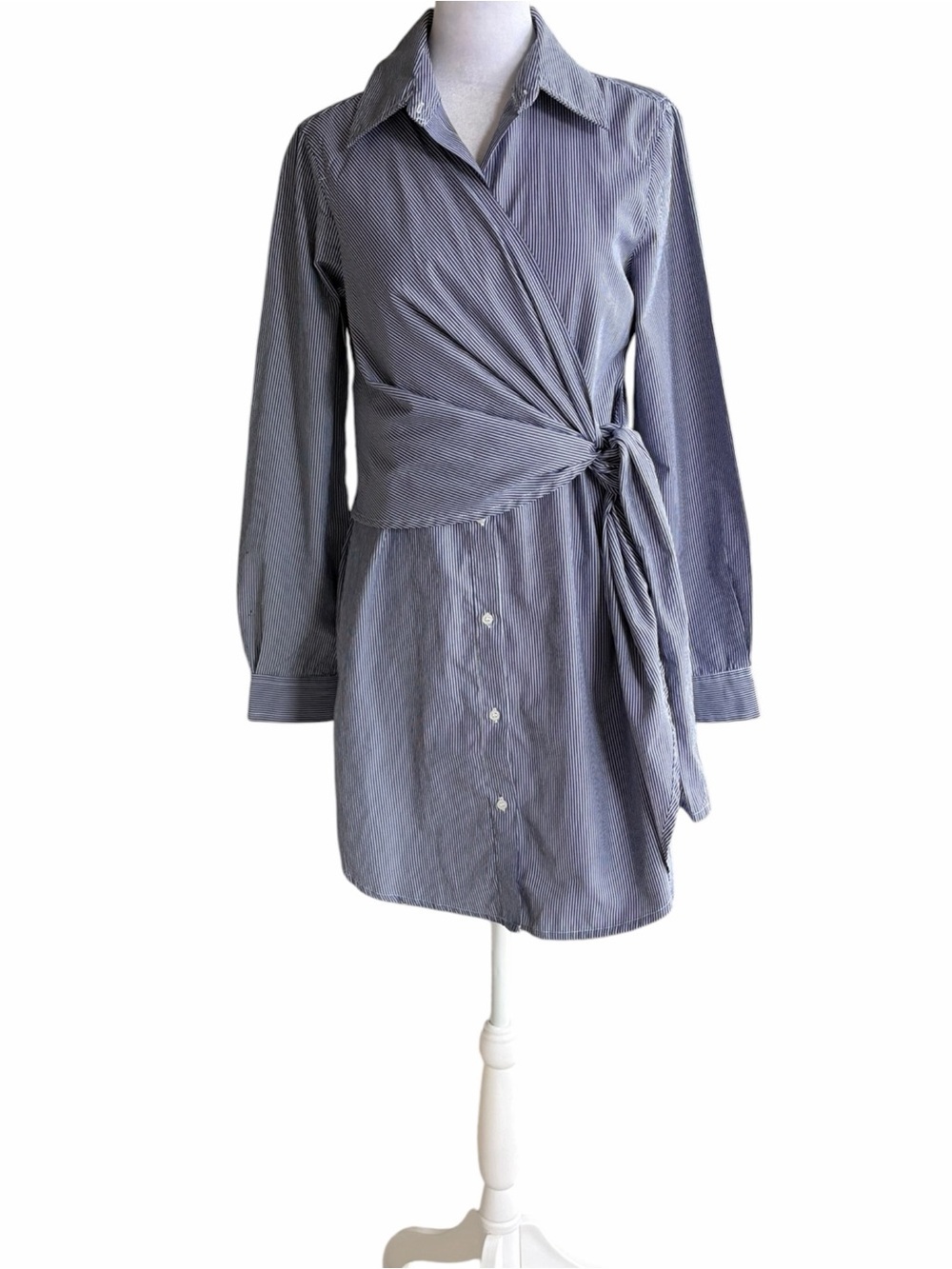 Walter Baker Blue Pinstripe Wrap Shirt Dress